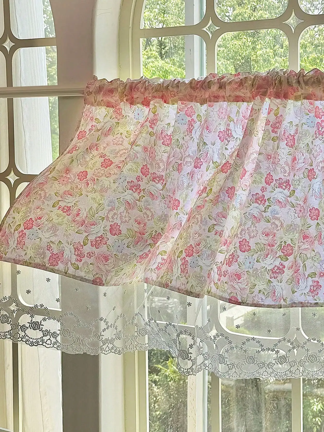 Commercial Window Printing - 1pc Vintage Floral Rose Print Lace