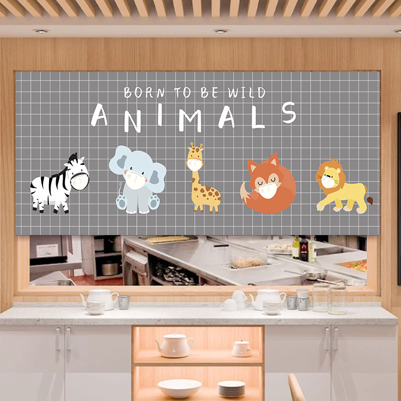 VIKAMA Grey Grid Cartoon Noren - Commercial Window Printing review and price