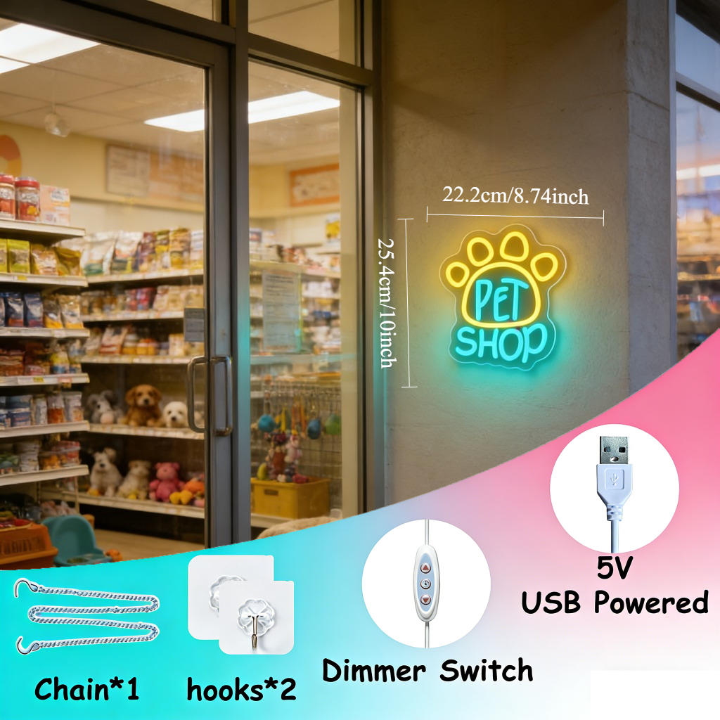 Pet Shop Neon Sign LED Wall Ar - Commercial Window Printing review and price